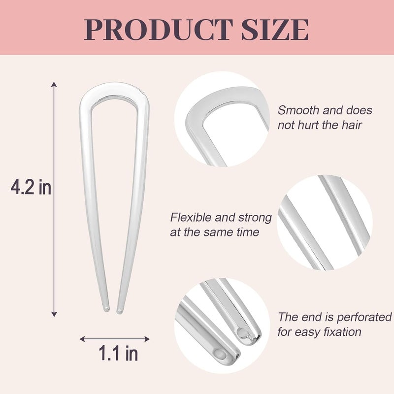JIRIS 2PCS 4.2Inch French Hair Pins U-Shaped Pins for Women and Girls Fashion Metal Hair Pin French Twist Hair Pins for Buns, Updos,Stylish and Functional(set1-rabbit-silver) - Image 2